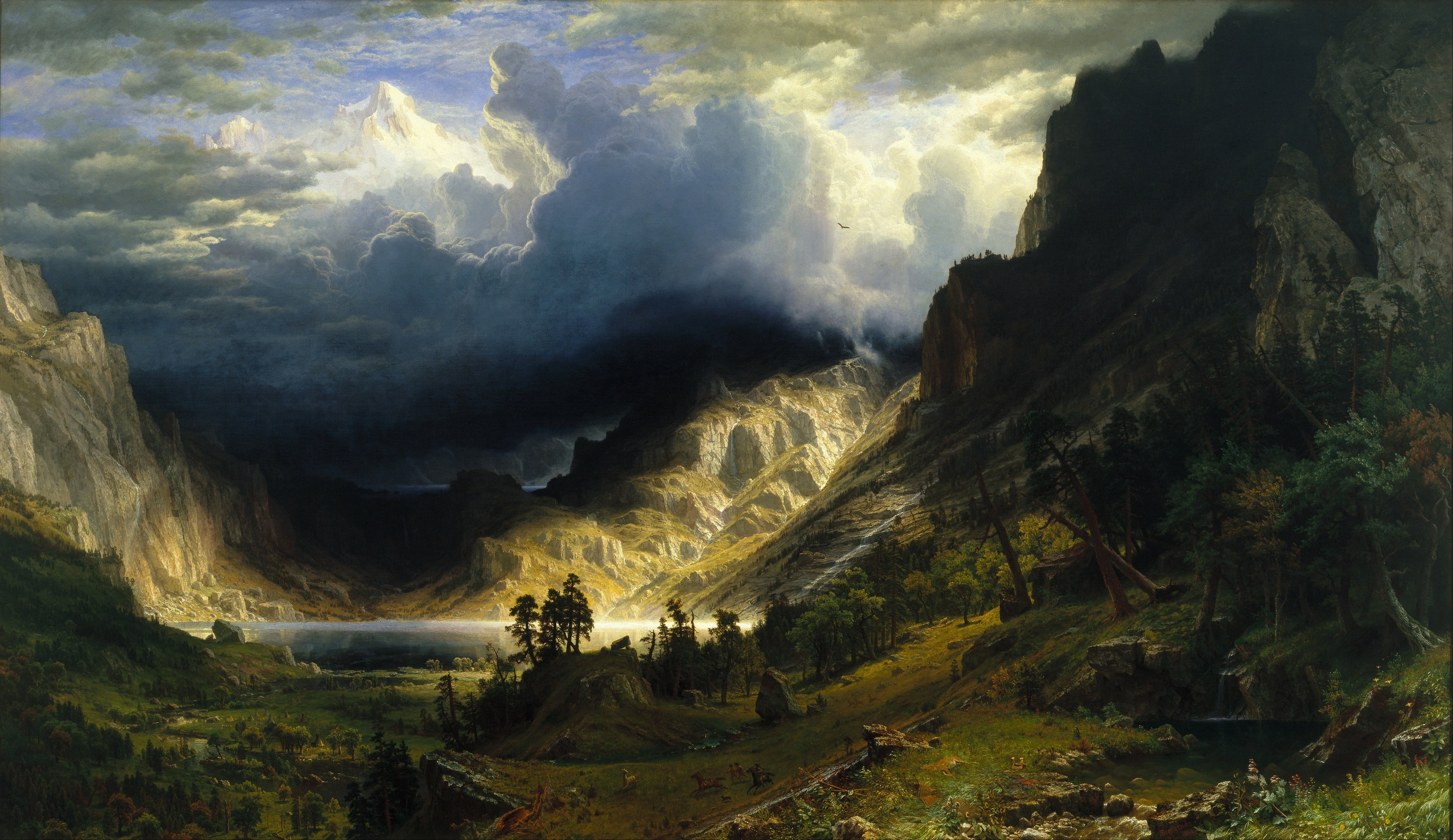 Storm in the Rocky Mountains — landscape painting evoking civic crossroads.